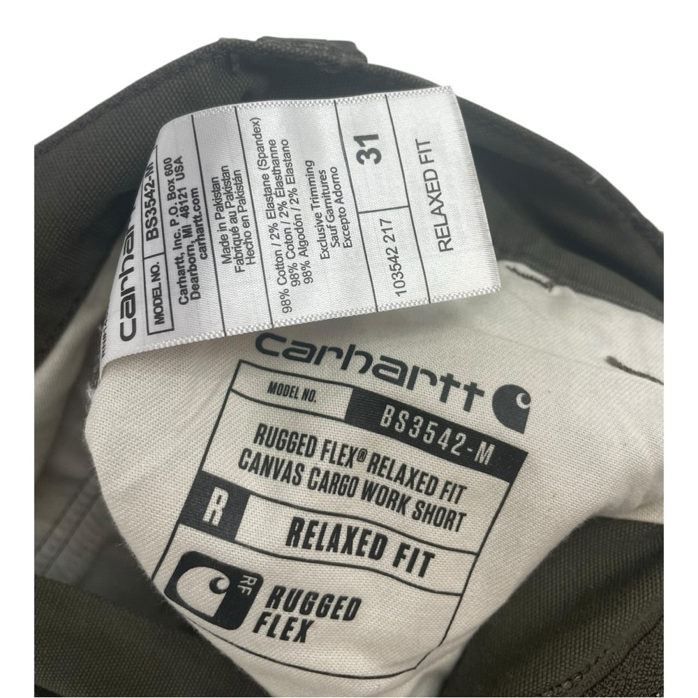 Carhartt Rugged Flex Relaxed Fit Canvas Cargo Work Short BS3542-M Green Sz 31” - Picture 8 of 8